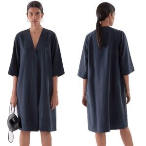 COS Black V-Neck Shirt Tunic Tencel Minimalist Dress with Pockets